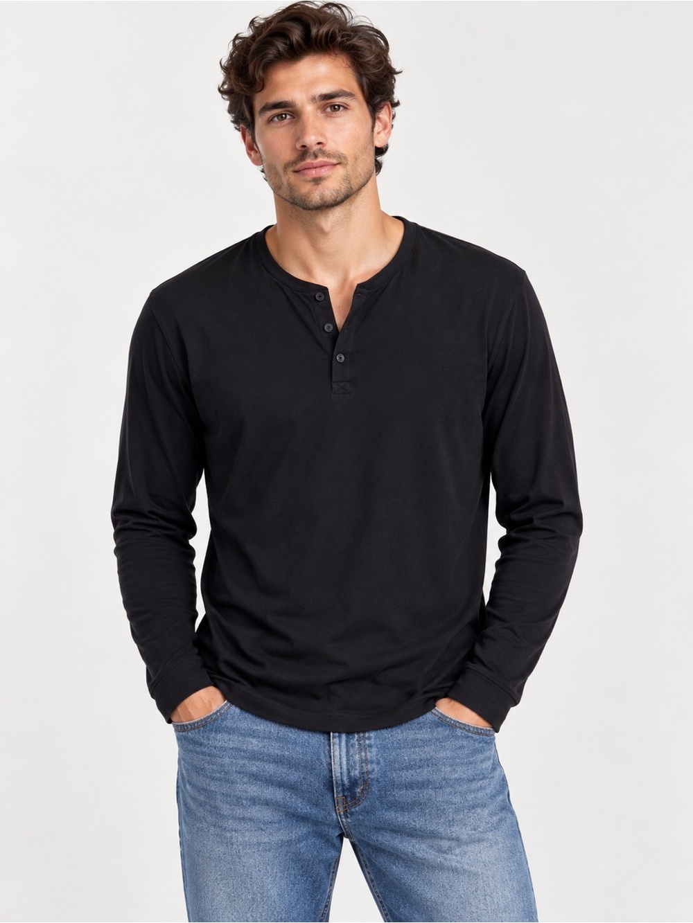 H&M Men’s Black Long Sleeve Henley Shirt | Size Medium NWOT